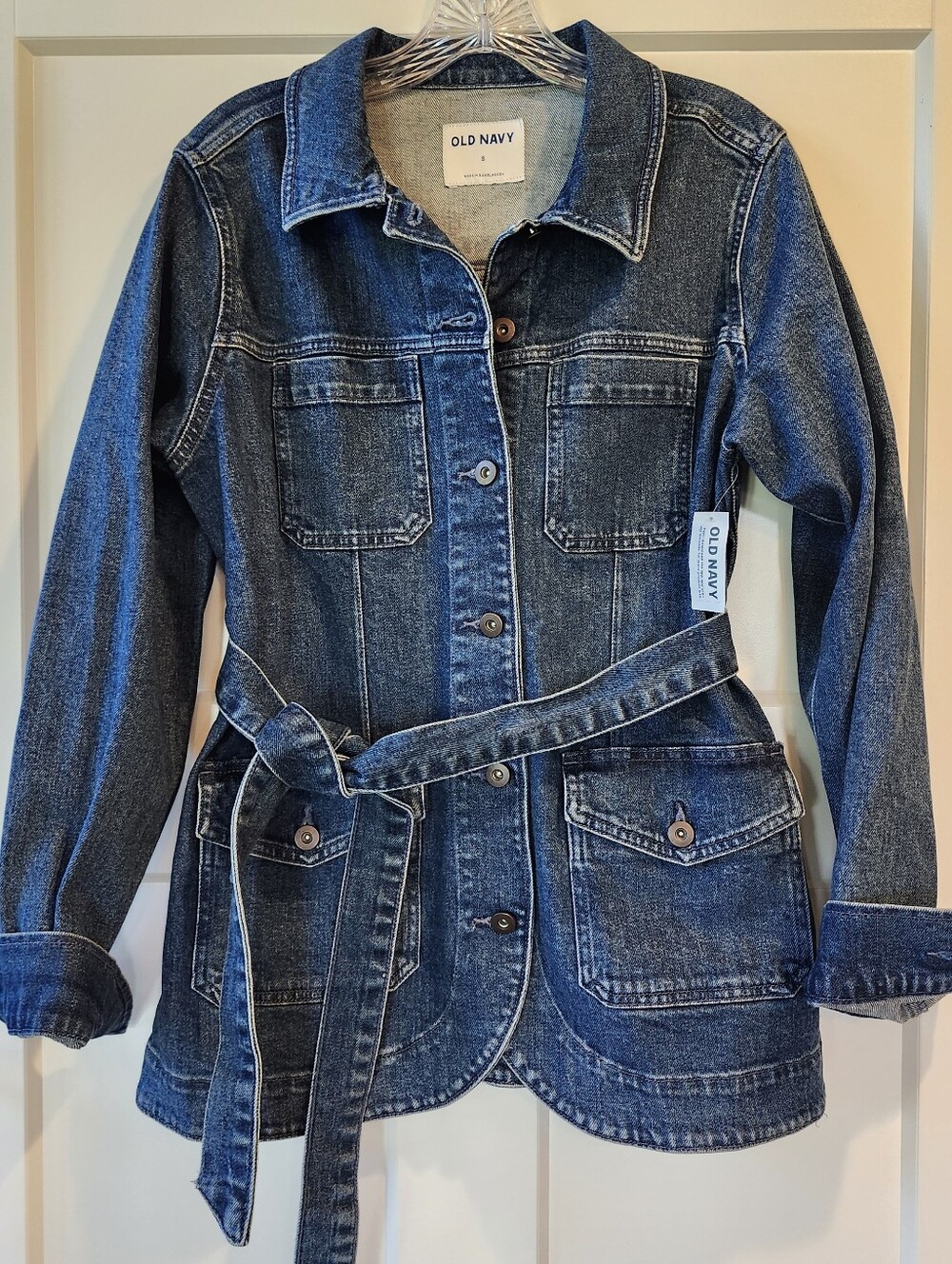 Old Navy Dark Blue Denim Belted Jean Jacket